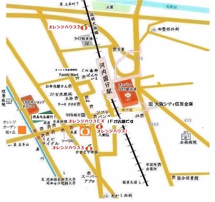 〒582-0025 大阪府柏原市国分西2-2-1 オレンジハウス ハタモト